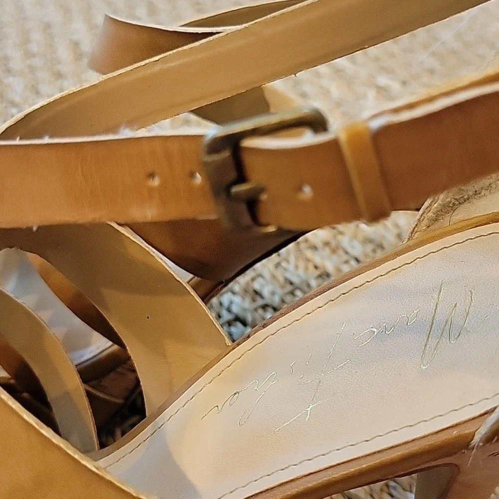 MARC FISHER brown strappy high heels.  Cork heel. Very high. Size is 7.5